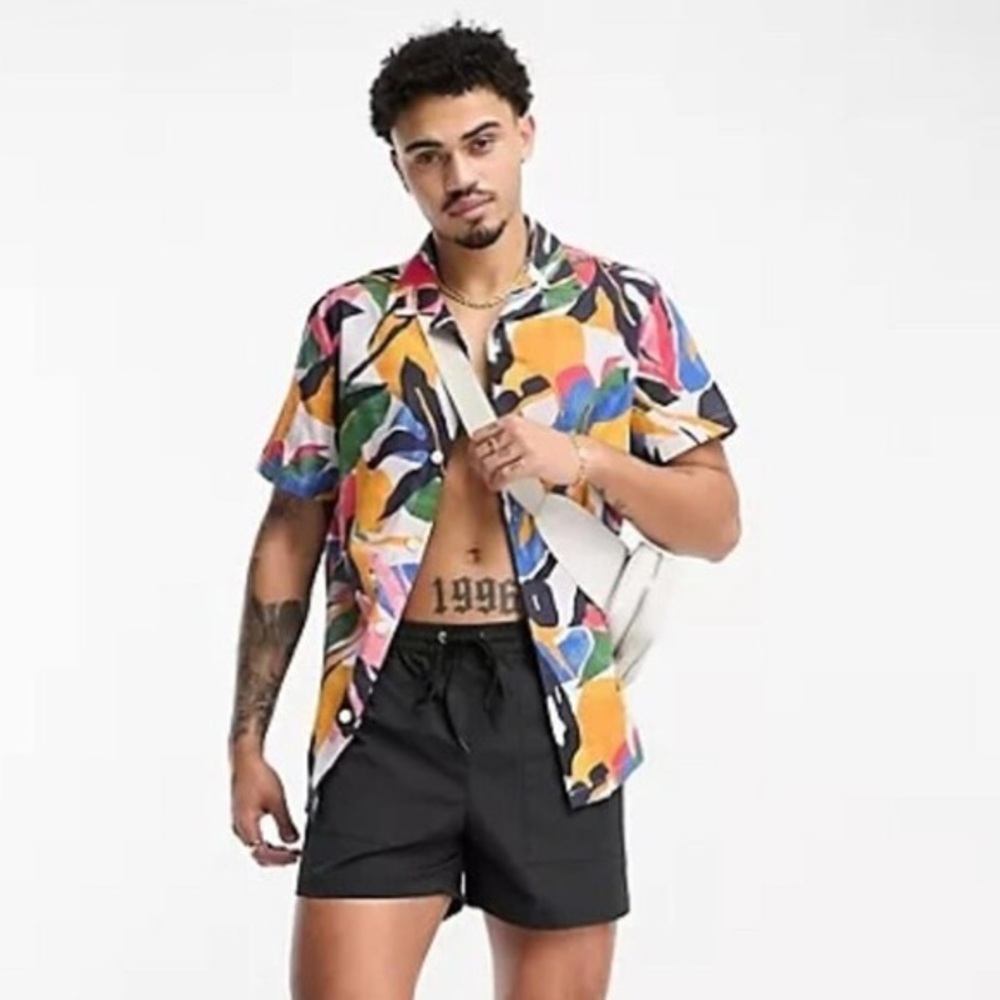 ASOS DESIGN Colorful Abstract Print Short Sleeve Shirt
